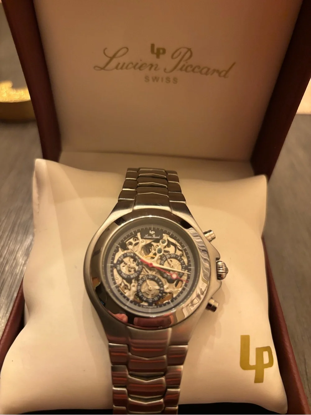 Lucien Piccard Men’s Automatic Skeleton Watch 26503BU – Box & Papers